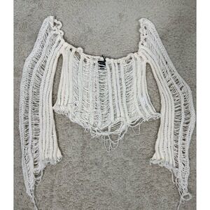 Pretty Little Thing Distressed Ladder Weave Open Knit Sweater Size L Grunge Boho